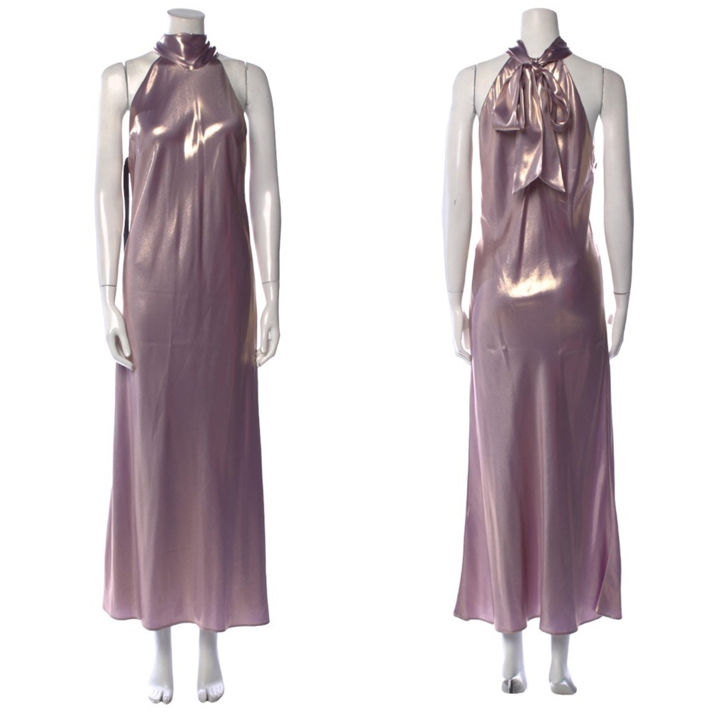 Galvan London | NWT Metallic 100% Silk Moonlight Sienna Dress in Lilac Gold